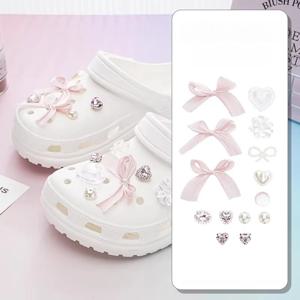 여름 비치 샌들용 고급 리본 하트 슈즈 참, 라인스톤 발레 스타일 장식 DIY 액세서리, 여성 소녀 선물
