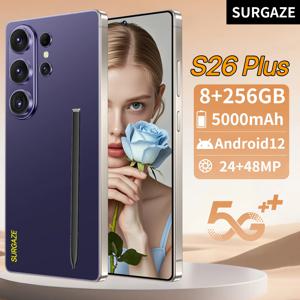 SURGAZE 글로벌 버전 S26 Plus 스마트폰 5G 안드로이드 5000mAh 8GB 램 256GB 롬 6.56인치 24+48MP 5G 네트워크 휴대폰