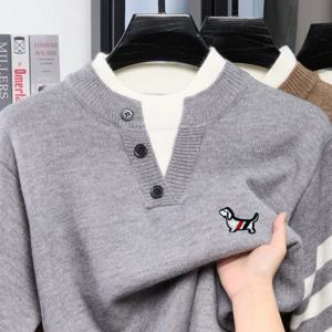디자이너 오리지널 가을 남성용 긴팔 풀오버 니트 셔츠 클래식 V넥 자수 데일리 올드머니 스타일 남성 스웨터
