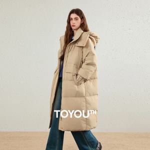 TOYOUTH 여성용 다운 재킷 2026 겨울 신상 푸피 롱 길이 빅 포켓 후드 통근 캐주얼 아우터웨어