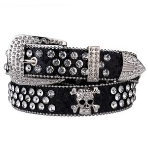 라인 석 SkullBelt 여자를위한 서양 카우걸 벨트 여자 박힌 PU 가죽 국가 벨트