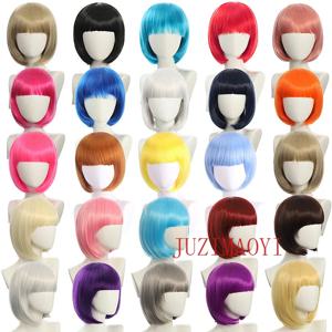 할로윈 짧은 밥 합성 가발 여성용 앞머리 금발 옹 브르 핑크 코스프레 로리타 파티 내열성 Dail Natural Hair