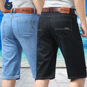 여름용 얇은 남성 데님 무릎 길이 반바지 비즈니스 스트레이트 워크 버뮤다 캐주얼 조츠 청바지 3/4 반바지 남성용 플러스 사이즈 40