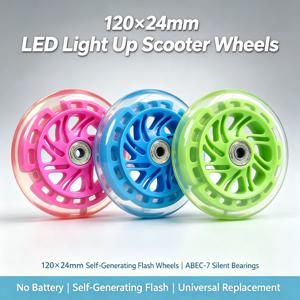 2개의 120×24mm 라이트업 휠: 인라인 스케이트 및 어린이용 스쿠터용 베어링이 있는 저소음 및 내구성이 뛰어난 PU 교체용 휠, 지원 제공