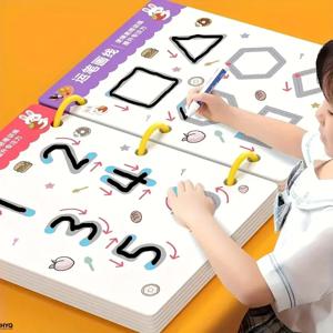 36페이지 재사용 가능한 워크북 - 펜 2개 + 지우개, 어린이 그림 그리기 및 연습용 지울 수 있는 스티커, 새해 및 크리스마스 선물