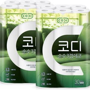 코디 순수 데코 30m 3겹 30롤 x 2팩 두루마리 화장지 휴지