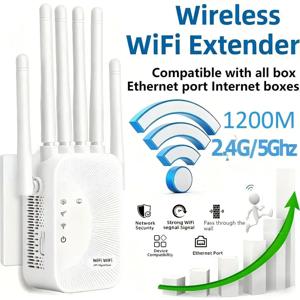 1200Mbps WiFi 리피터 듀얼 밴드 5G/2.4GHz 무선 범위 확장기 신호 증폭기 네트워크 증폭기 (가정 전체 커버리지용)