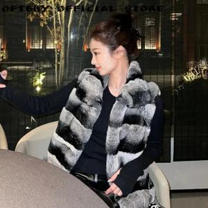 OFTBUY 여성용 천연 토끼털 민소매 조끼 퍼리 베스트 레이어링 겨울 아우터웨어 따뜻한 천연 퍼 의류