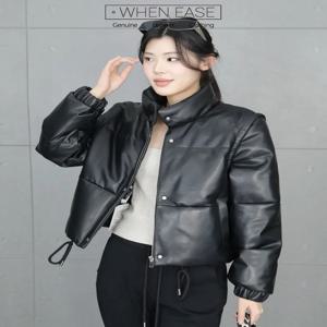 새로운 겨울 여성용 천연 가죽 구스 다운 재킷 스트리트웨어 캐주얼 지퍼 스탠드 칼라 방풍 보온 블랙 양가죽 숏 코트