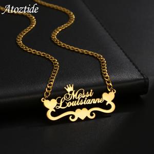 Atoztide 사용자 정의 이름 목걸이 맞춤형 스테인레스 스틸 4mm NK 쿠바 두꺼운 체인 펜던트 편지 여성용 보석 선물