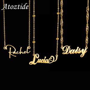 Atoztide 맞춤형 맞춤형 이름 목걸이 여성용 웨이브 체인 스테인레스 스틸 Collares 펜던트 어머니 키즈 쥬얼리 선물