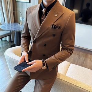 남성용 더블 브레스트 디자인 슬림 이탈리아 스타일 세트, 럭셔리 웨딩, 사교 파티 턱시도, 패션 2 피스 세트