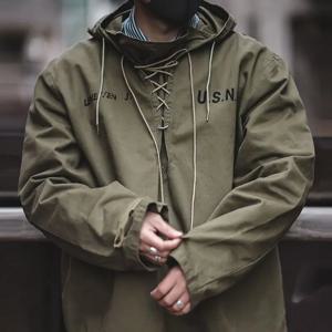 봄 가을 레트로 카고 Drawstring 작업복 육군 풀오버 후드 새로운 Hoddies 군사 남성 윈드 브레이커 전쟁 코트 작업복