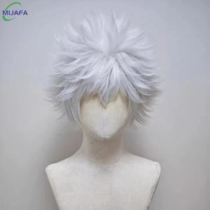 고품질 애니메이션 헌터 킬루아 조르딕 코스프레 가발 30cm 짧은 은백색 내열성 합성 헤어 파티 가발 + 가발 캡