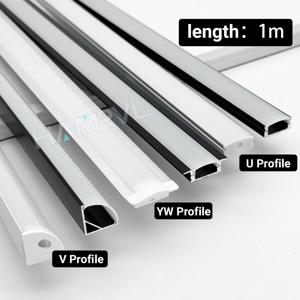 1M Led 알루미늄 프로파일 채널 디퓨저 홀더 U/V/YW 모양 블랙/실버 선형 라이트 바 천장 벽 코너 조명