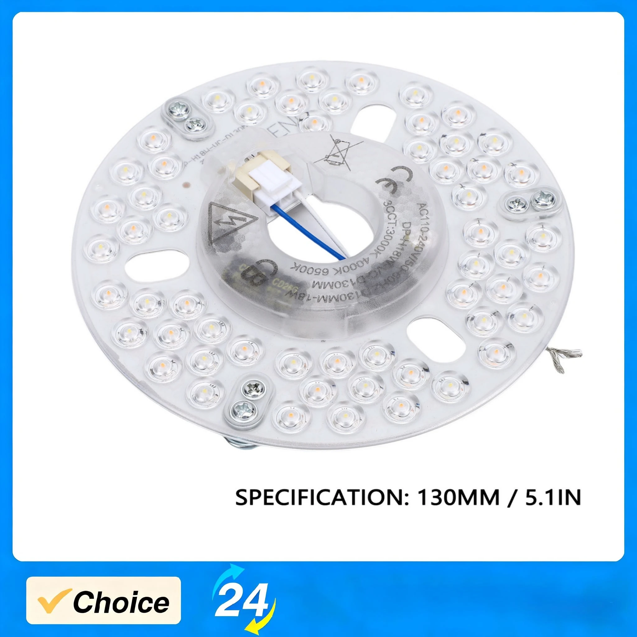 천장 보드 원형 램프 130mm 18W 3CCT 디밍 가능 원형 교체형 천장 선풍기 조명 110-240V 에너지 절약형 가정용 조명 부품
