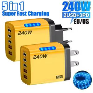 240W 5포트 USB C PD 벽면 충전기 타입 C QC 3.0 USB 휴대폰 충전기 고속 충전 어댑터 (아이폰 16, 15, 삼성, 샤오미, 화웨이용)