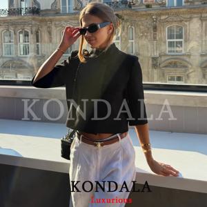 KONDALA 캐주얼 세련된 여성 여름 블레이저 반팔 싱글 버튼 블레이저 패션 2026 Office Lady 빈티지 여성 블레이저