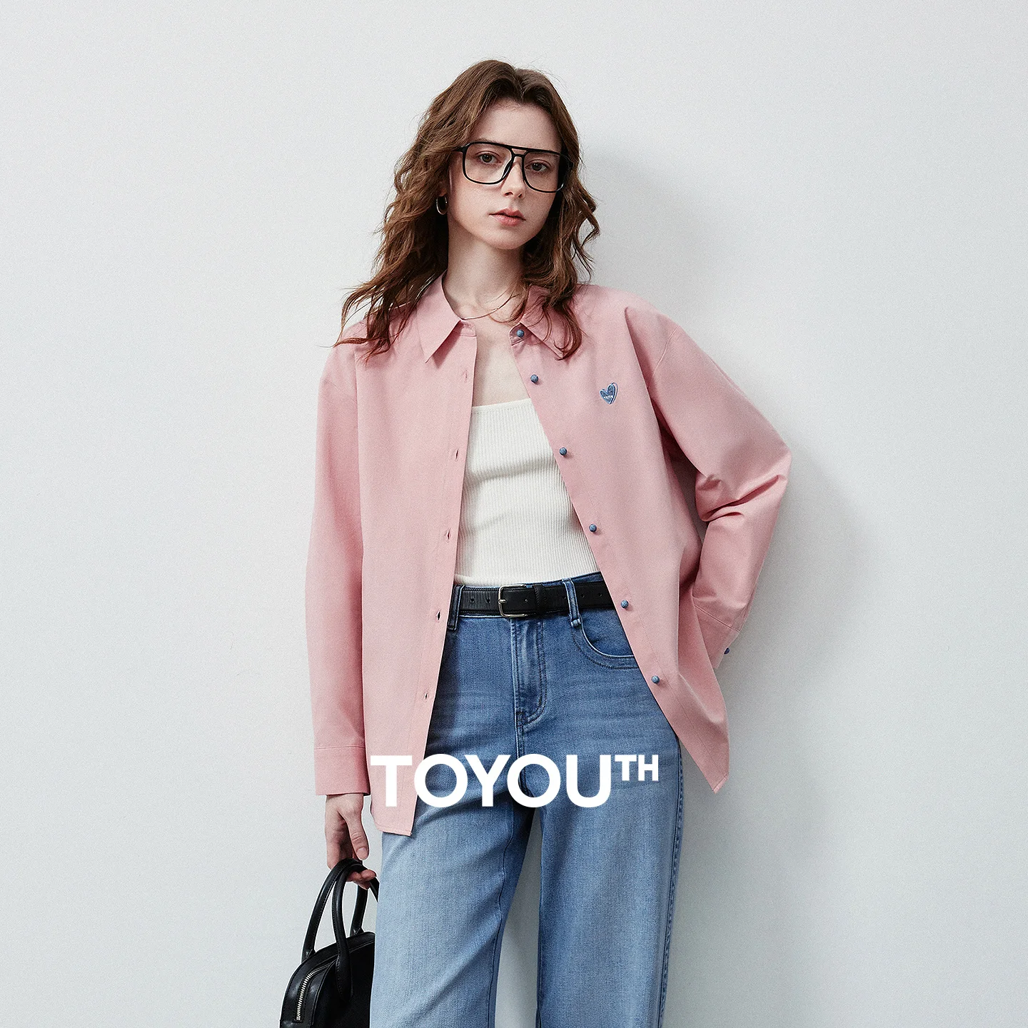 TOYOUTH 여성용 컬러 블록 하트 자수 블라우스 2026 여름 신상품 퓨어 코튼 루즈 버튼 다운 모란디 컬러 데일리웨어 탑