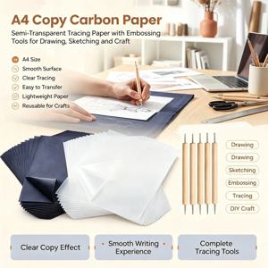 50pcs A4 흑연 전사지 트레이싱 페인팅 시트 드로잉 패턴용 복사 흑연 종이 스케치 캔버스 패브릭