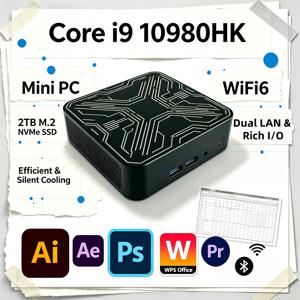 i9 10980HK 2026 미니 데스크탑 PC 16GB DDR4 512GB NVMe SSD 트리플 4K WiFi6 무소음 냉각 사무실/가정용 프로 맥스 시스템