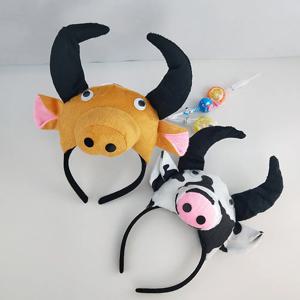 1세트 동물 머리띠 세트, 소 모양, 분리 가능한 꼬리와 리본 장식, 소녀용 코스프레, 가면 무도회, 파티, 패션쇼 의상