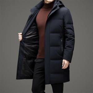 클래식한 스타일의 남성용 겨울용 따뜻한 중간 길이의 오리털 패딩 재킷, 방풍 기능이 있는 후드형 패딩 코트, 캐주얼하고 두꺼운 패딩 파카