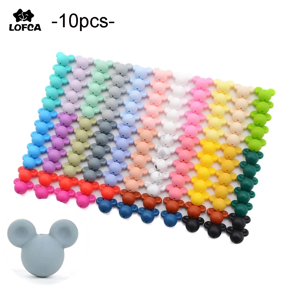 LOFCA 마우스 10 개/몫 실리콘 비즈 아기 Teether 장난감 소프트 씹는 Teething BPA 무료 DIY 매력 목걸이 식품 학년 쥬얼리
