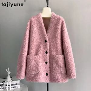 Tajiyane-퓨어 컬러 양털 깎기 자켓 여성용, 느슨한 100% 울 코트, 모피 코트, 여성 자켓, 2023