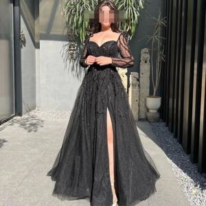 맞춤형 이브닝 사우디 아라비아 얇은 명주 그물 비즈 연예인 볼 가운, 오프 숄더, 맞춤형 행사, 긴 드레스