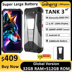 미국 AU EU 재고 Unihertz 8849 탱크 3 견고한 5G 스마트폰 32GB 512GB 23800mAh 120W 충전기 크기 8200 200MP 120Hz 휴대폰