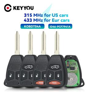 배터리가있는 KEYYOU KOBDT04A 닷지 크라이슬러 지프 다코타 듀랑고 충전기 300 아스펜 그랜드 체로키 랭글러 용 원격 자동차 키