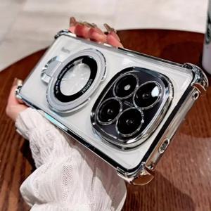 샤오미 레드미 노트 14 15 Pro Plus 15C 14C 14S 4G 5G용 충격 방지 마그네틱 브래킷 폰 케이스, 스탠드 기능, 투명 소프트 실리콘 커버
