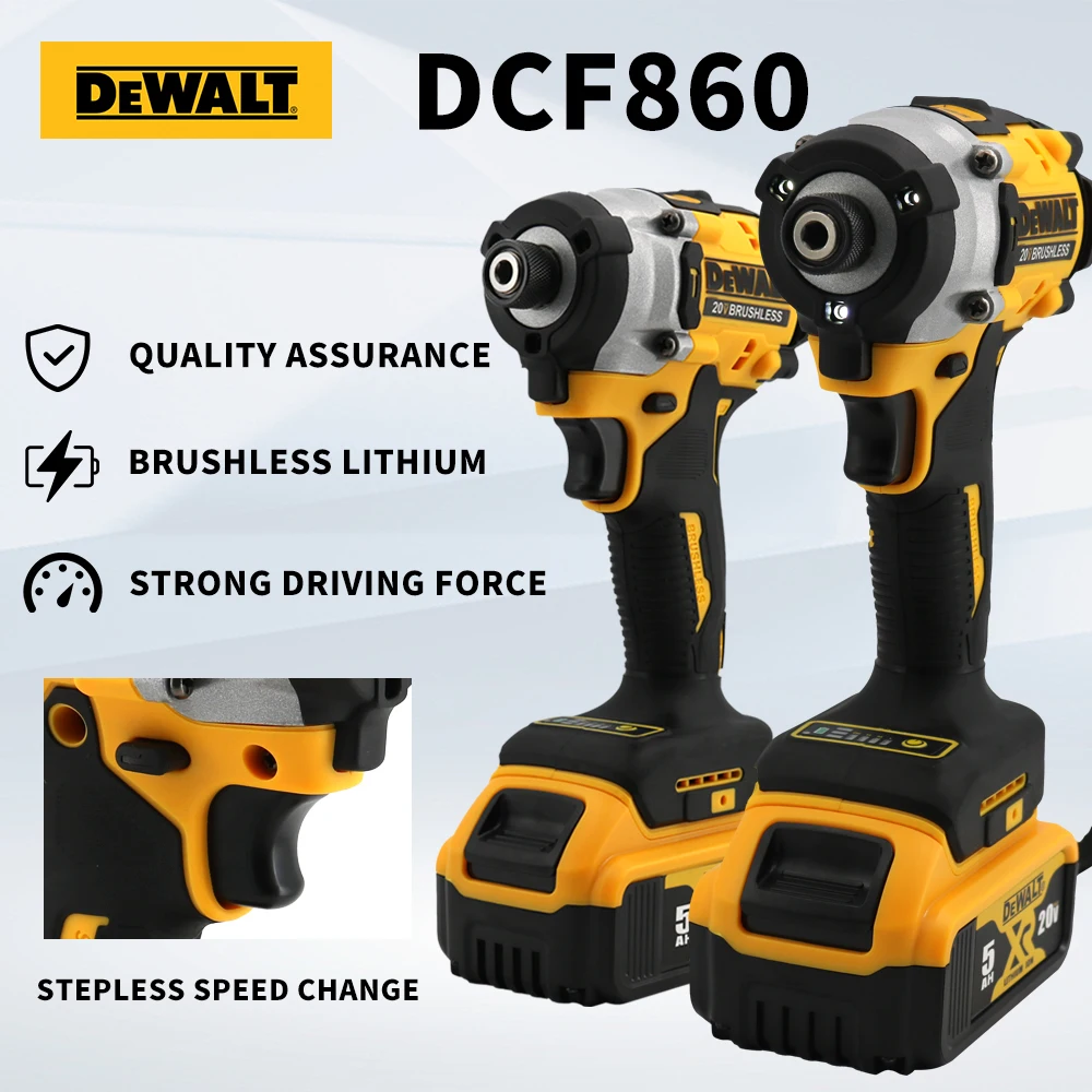디월트 DCF860 무선 브러시리스 스크류드라이버 20V 경량 임팩트 전동 공구 휴대용 파워 드릴 (홈 인테리어용)