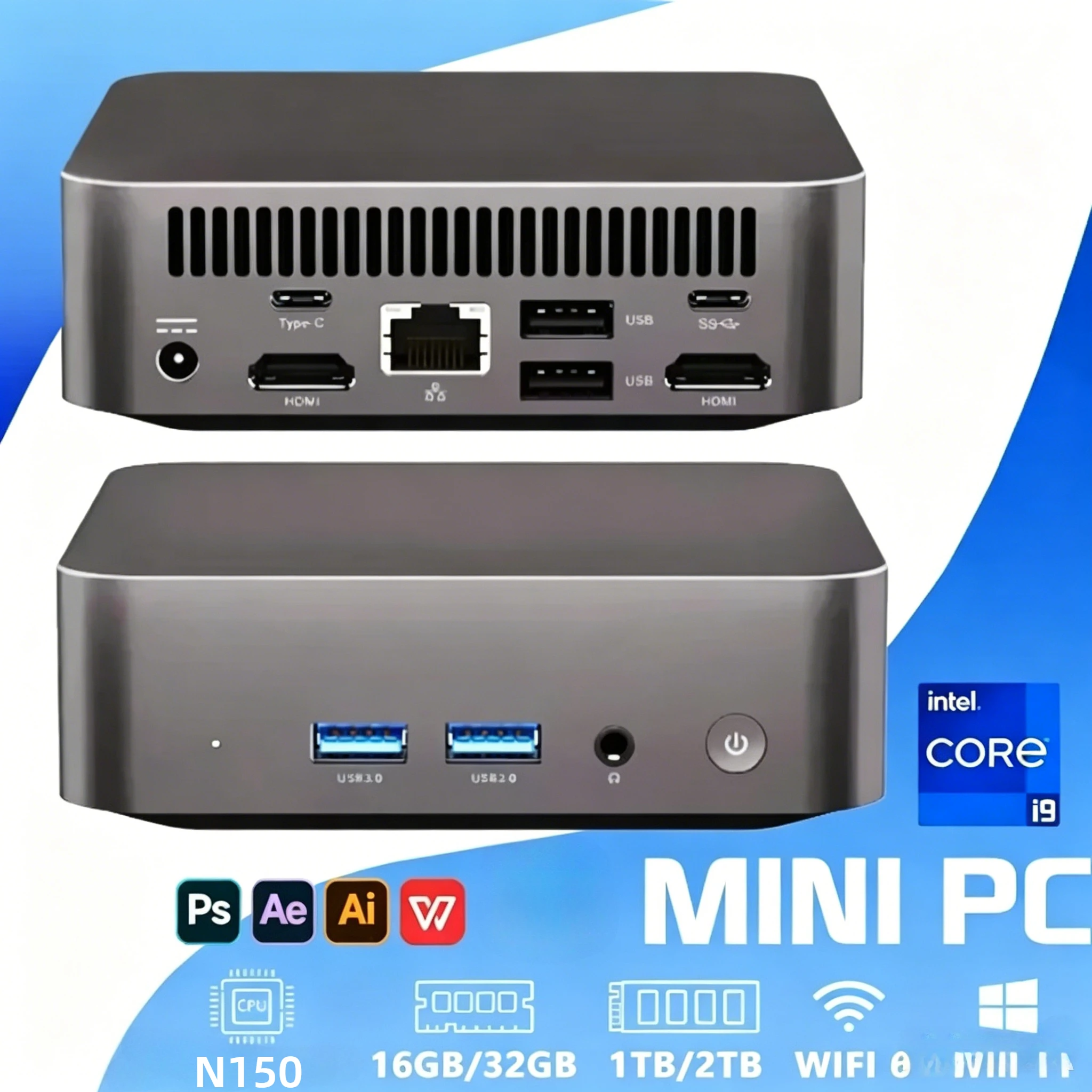 인텔 코어 N150 윈도우 11 Pro 미니 980HK 휴대용 PC 컴퓨터 16GB 램 1/2TB SSD WIFI 6 BT5.2 4K 60Hz HD 게이밍 사무용 학습용 PC