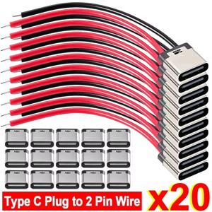 5-20PCS Type-C 2Pin 솔더 와이어 방수 USB C 피그테일 케이블 연장 전원 코드 플러그인 보드 빠른 충전 USB-C 커넥터