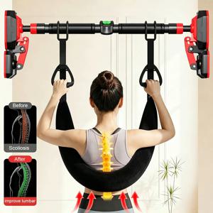 가정용 척추 스트레칭 요추 서스펜션 벨트 수평 바 트랙션 허리 진정 벨트, 최대 200캐티 하중 가능, 인체공학적 디자인