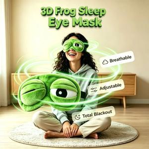 재미있는 3D 개구리 수면 안대, 매우 부드러운 플러시 소재, 조절 가능한 완전 차광 안대, 여행, 낮잠, 어린이 및 성인용 휴대용 안대