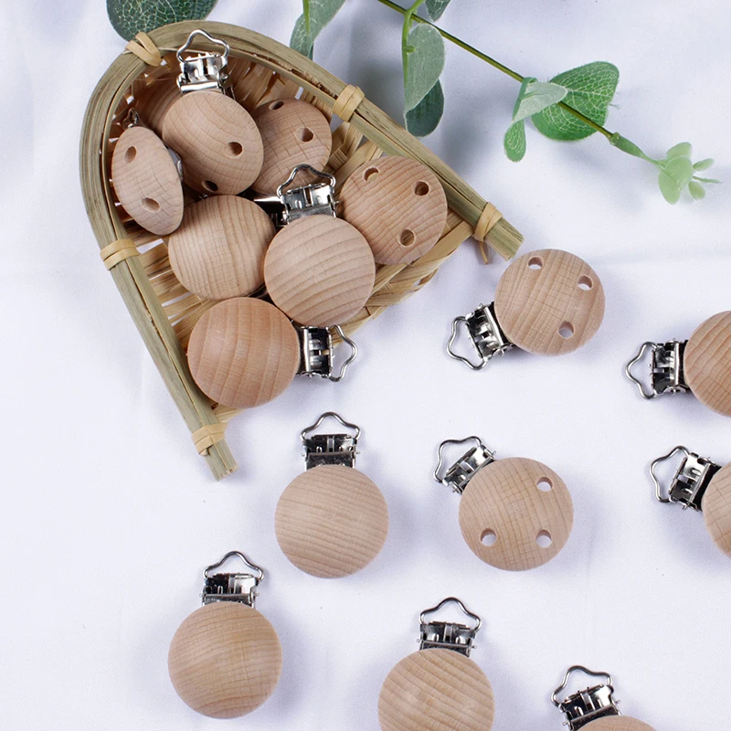20 개/몫 나무 젖꼭지 클립 너도밤 나무 젖꼭지 클립 Chewable 젖니가 남 Diy 더미 클립 체인 아기 Teether 간호 액세서리
