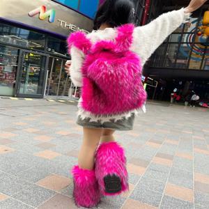 2026 새로운 패션 Y2K 여성용 인조 모피 배낭 솔리드 소프트 플리스 배낭 하라주쿠 스타일 겨울 여성용 가방
