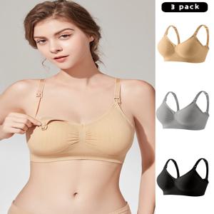 3 PCS 세트 통기성 전면 오픈 간호 브래지어 출산 속옷 임신 브래지어 전체 컵 무선 편안한 모유 수유 브래지어