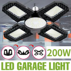 E27 220V LED 차고 전구 팬 블레이드 접이식 변형 천장 조명 110V 홈 워크샵 조명 40W 60W 80W 100W 150W 200W