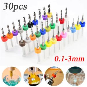 30pcs 0.1mm-3mm PCB 합금 마이크로 드릴 비트 키트 3.175mm 라운드 생크 목공 조각 드릴 수동 도구 목공 액세서리