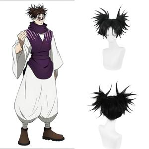 애니메이션 Jujutsu Kaisen Choso 코스프레 합성 머리 14인치 블랙 더블 포니테일 카니발 데일리 파티 고품질 푹신한 가발