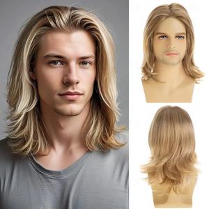 HAIRJOY ​​합성 머리 남성 금발 가발 짧은 레이어드 합성 가발 할로윈 코스프레 의상 파티 전체 가발
