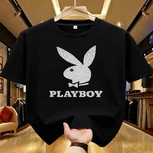 【WDS01152】래빗 프린트 플러스 사이즈 여성용 라운드 넥 티셔츠 여름 캐주얼 스트리트 패션 여성용 조커 반팔 티셔츠