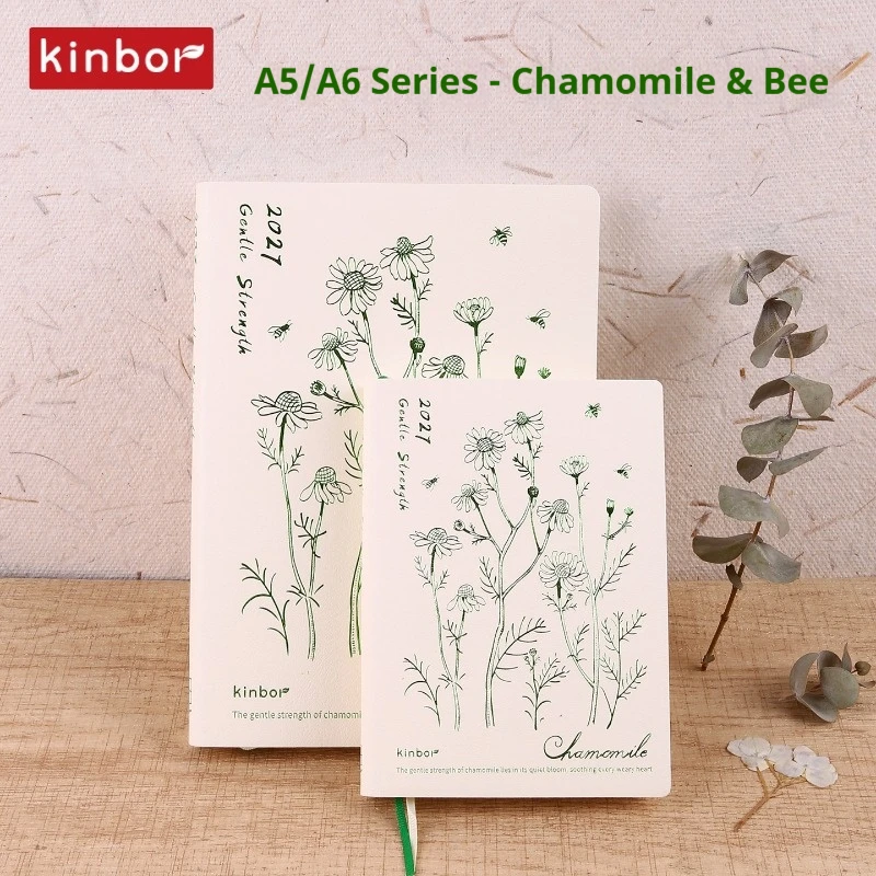 2027 Kinbor Executive Daily Planner, 매우 부드러운 52g 바촨 종이, A5/A6 224페이지 연간 월간 일정 관리용 노트