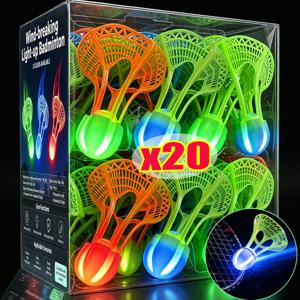 1/20PCS 빛나는 LED 배드민턴 버디 방풍 나일론 중공 스커트 셔틀콕 야간 뒷마당 야외 엔터테인먼트용 휴대용