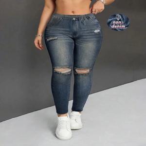 여성용 봄가을 패션 인조 데님 프린트 캐주얼 레깅스