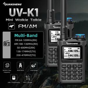 1/2개입 콴셩 UV-K1 미니 무전기 2MB 플래시 타입-C 충전기 프로그래밍 AM/FM 멀티밴드 장거리 통신 K5 K6 햄 라디오용